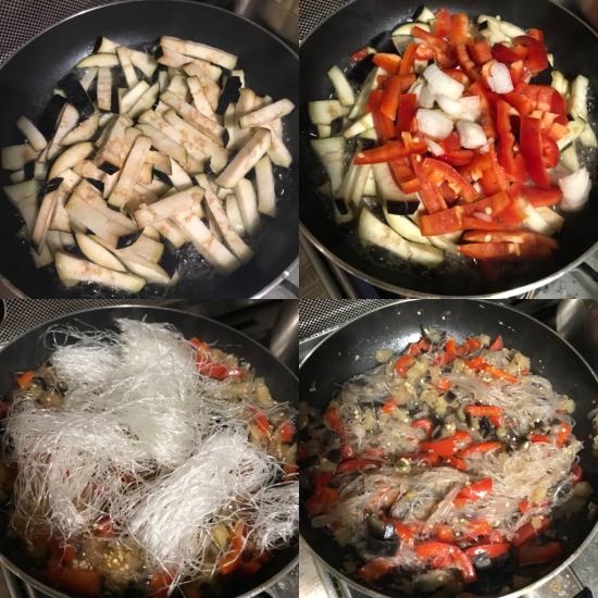 Фунчоза с баклажаном и красным