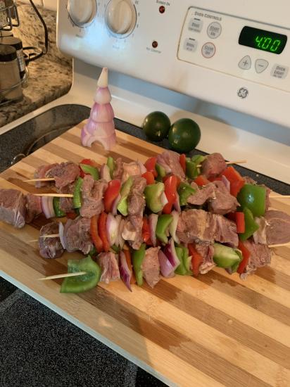 Hubby is grillin’ up some skewers