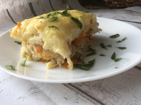 Запеканка с рыбой и рисом: 1 слой